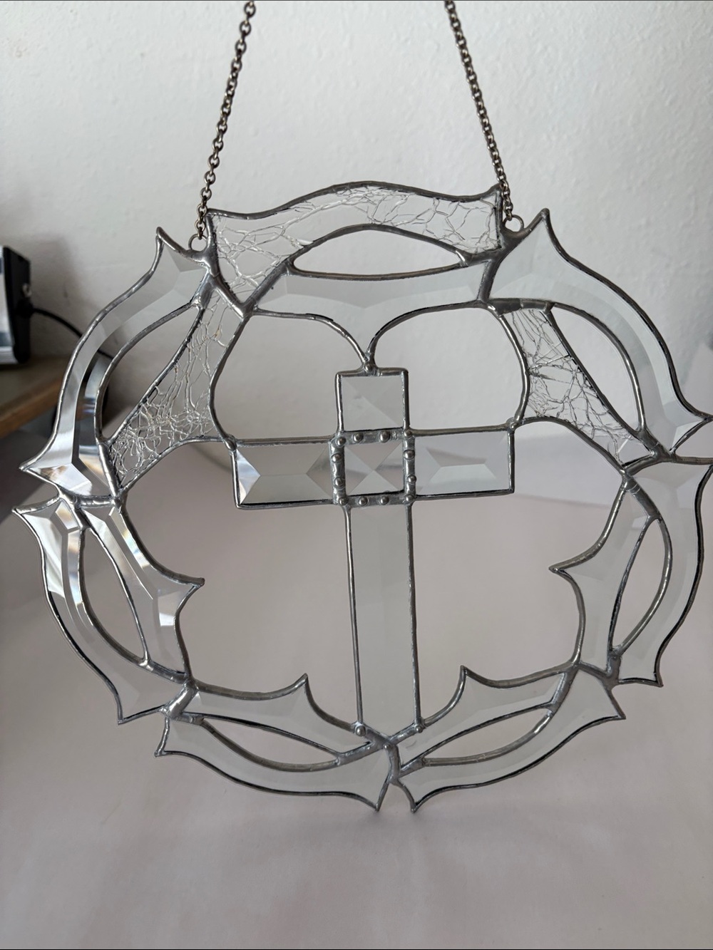 Source Unknown White Stained Glass Cross Wall Accent